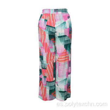 Pantalones rectos con estampado geométrico colorido popular de las mujeres
